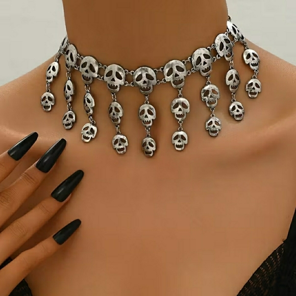 Silver Skull Choker Necklace - Picture 5 of 5